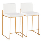 Fuji Contemporary High Back Counter Stool in Gold Steel and White Faux Leather by LumiSource - Set of 2