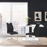 Bravo Contemporary Dining Chair In Black Faux Leather and Brushed Stainless Steel Finish - Set of 2