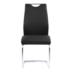 Bravo Contemporary Dining Chair In Black Faux Leather and Brushed Stainless Steel Finish - Set of 2