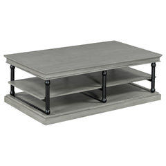 55.1" Wood Coffee Table with Black Legs, 2 Open Storage Shelves, Modern Living Room Table, Gray