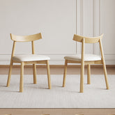 Set of 2 Modern Dining Chairs in Natural Wood, Ergonomic Armless Kitchen Chairs with Thick Leather Cushions & Curved Backrest, Sturdy Wooden Leg Chairs for Restaurant, Cafe, Bedroom