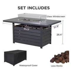 54.3” Outdoor Patio Dark Grey Aluminum Fire Pit Table, 50000 BTU CSA Certified Propane Gas Fire Pit, Rectangular Fire Table w/Stainless Burner, Lava Rock, Waterproof Cover