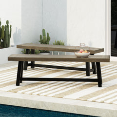 Acacia Outdoor Bench,Sandblast Gray Finish and Black,set of 2