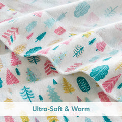 4 PCS Queen Cotton Flannel Printed Sheet Set White Holiday Trees