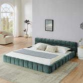 King size Upholstered Bed Frame with Thick Fabric, Chenille Fabric Grounded King Size Platform Bed with Headboard and Solid Frame. No Box Spring Needed-green(88.5''*85.5''*24'')