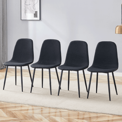 Luxury Simple Chair - Set of 4 BLACK Linen-Cotton Material High Resilience Dining Chair with Metal Black Leg.Integral metal leg architecture,Suitable for various interior decoration styles.