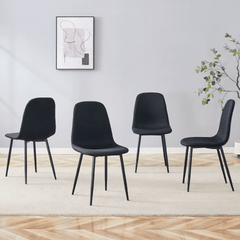 Luxury Simple Chair - Set of 4 BLACK Linen-Cotton Material High Resilience Dining Chair with Metal Black Leg.Integral metal leg architecture,Suitable for various interior decoration styles.