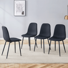 Luxury Simple Chair - Set of 4 BLACK Linen-Cotton Material High Resilience Dining Chair with Metal Black Leg.Integral metal leg architecture,Suitable for various interior decoration styles.