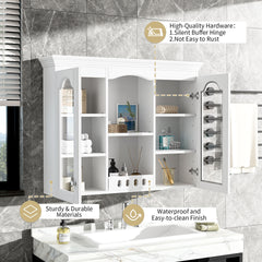 Wall Mounted Medicine Cabinet, Bathroom Wall Cabinet with 2 Glass Doors, Over The Toilet Space Saver Storage Cabinet with Ample Storage, White