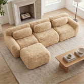 L-shaped Soft And Fluffy Plush Fabric,Boneless Sofa,With Throw Pillows 32D High Density Sponge,No Assembly Required Bottom,Anti-Slip Design Buckle Connection,Movable Ottoman For Study,Light Khaki