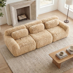 114''Soft And Fluffy Plush Fabric,Modular Sectional Sofa Couches,Ergonomic Design With Ottoman And Throw Pillows,Full-compression Vacuum Packaging Buckle Connection,For Home Theater,Light Khaki