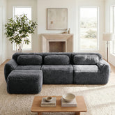 L-shaped Soft And Fluffy Plush Fabric,Boneless Sofa,With Throw Pillows 32D High Density Sponge,No Assembly Required Bottom,Anti-Slip Design Buckle Connection,Movable Ottoman For Living Room,Dark Grey