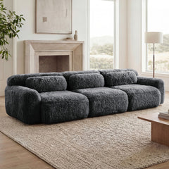 114''Soft And Fluffy Plush Fabric,Modular Sectional Sofa Couches,Ergonomic Design With Ottoman And Throw Pillows,Full-compression Vacuum Packaging Buckle Connection For Study,Home Theater,Dark Grey