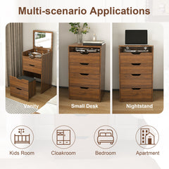 3-in-1 Vanity Desk with Lighted Mirror & Stool, Flip Top Makeup Dressing Table, Compact Storage for Bedroom, Bathroom, Dressing Room(18.9 inch L, Walnut)