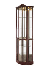 Glass Cabinet Lighted Corner Cabinet Corner Display Curio Cabinet, Glass Display With Light Bar Cabinet, Wine Cabinet with Adjustable Glass Shelves Carved Decoration DAARK CHERRY, Light(Included)