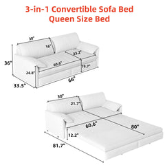 66" Queen Pull Out Sofa Bed, 3-in-1 Convertible Sleeper Sofa with Side Storage,Multi-Functional Velvet Loveseat Bed for Living Room,Bedroom,Apartment,Office(Old Sku:W1885P163513;New Sku:W1885S00226)
