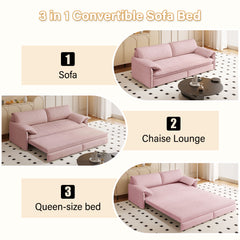 66" Queen Pull Out Sofa Bed, 3-in-1 Convertible Sleeper Sofa with Side Storage,Multi-Functional Velvet Loveseat Bed for Living Room,Bedroom,Apartment,Office(Old Sku:W1885P163513;New Sku:W1885S00226)