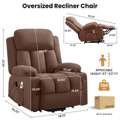Power Lift Recliner Chair with Heat and Massage Electric Fabric Recliner Chair for Elderly with Side Pocket, USB Charge Port, Remote Control for Living Room