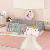 Full Size Wood Daybed Frame with Fence, Gray