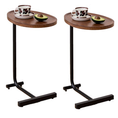 2-pieces Brown C-shaped Side Table, Small Sofa Table for Small Spaces, Living Room, Bedroom