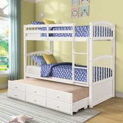 Twin Bunk Bed with Ladder, Safety Rail, Twin Trundle Bed with 3 Drawers for Teens Bedroom, Guest Room Furniture(White)