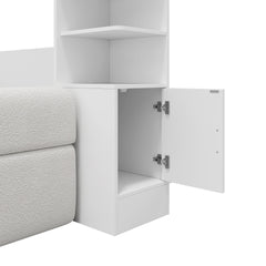 Queen Size Wall Murphy Bed with Sofa and Storage Cabinets, Space-Saving Wall Bed for Home Office & Guest Room, White