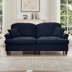 Elegant Mid Century Oversized Large Two Seater Sofa Couch with Flared Arms and Removable Ruffles Pleats Skirts and Spindle Legs, Comfy Chenille Two-Seat Love Seat Sofa for Living Room,Blue
