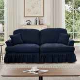 Elegant Mid Century Oversized Large Two Seater Sofa Couch with Flared Arms and Removable Ruffles Pleats Skirts and Spindle Legs, Comfy Chenille Two-Seat Love Seat Sofa for Living Room,Blue