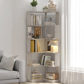 6 Tier Freestanding L-Shaped Corner Bookshelf For Living Room, Bedroom, Wood Bookcase with anti-drop panle and anti tipping device, Display shelf Open storage rack Organizer for Home Office light gray