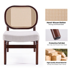 Rattan Accent Chair, Upholstered Living Room Chair with Rattan Back & Wood Frame, Mid-Century Modern Reading Chair for Living Room, Bedroom, Beige