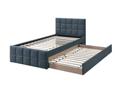 Contemporary Style 1pc Full Size Bed w/ Trundle Upholstered Headboard And Footboard Grid Pattern Charcoal Finish Bedroom Furniture