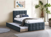 Contemporary Style 1pc Full Size Bed w/ Trundle Upholstered Headboard And Footboard Grid Pattern Charcoal Finish Bedroom Furniture