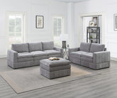 Contemporary 6pc Set Modular Sectional Set 4x One Arm Chair / Wedge 1x Armless Chair 1x Ottoman Granite Color Morgan Fabric Plush Living Room Furniture