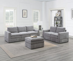 Contemporary 6pc Set Modular Sectional Set 4x One Arm Chair / Wedge 1x Armless Chair 1x Ottoman Granite Color Morgan Fabric Plush Living Room Furniture