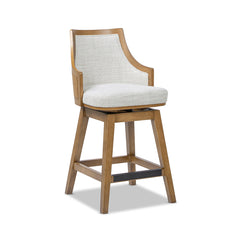 Bahama 26" Cane Rattan High-Back Swivel Counter Stool with Recessed Arms, Two-Tone Neutral Gray Polyester Wool Blend