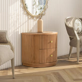 Valentine 24" 2-Drawer Storage Side Table, Natural Brown Beech Wood