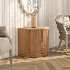 Valentine 24" 2-Drawer Storage Side Table, Natural Brown Beech Wood