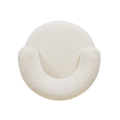 Fuji 360 Swivel Low Barrel Back Accent Chair, Ivory White Boucle