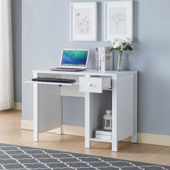 Student desk home office desk 39"W Compact desk Writing Desk Laptop Desk White One drawer Keyboard Drawer Wooden Knob