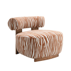 1pc Accent Chair zebra Strips Fabric Hight Density Foam Cylindrical Backrest Rustic Orange Finish Primary Living Room