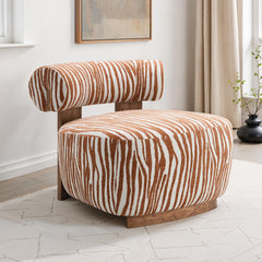1pc Accent Chair zebra Strips Fabric Hight Density Foam Cylindrical Backrest Rustic Orange Finish Primary Living Room