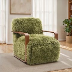 Contemporary Style 1pc Accent Chair Green Finish Retro Inspired Curves Wooden Arms Tight Seat And Back Primary Living Room