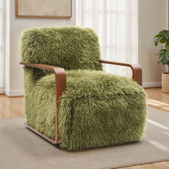 Contemporary Style 1pc Accent Chair Green Finish Retro Inspired Curves Wooden Arms Tight Seat And Back Primary Living Room