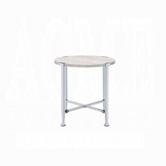Contemporary End Table Round White Oak Finish Wooden Top Living Room Furniture 1pc Chrome Metal Frame Side Table