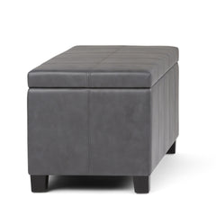 Dover 36 inch Wide Storage Ottoman Bench in Stone Grey Vegan Leather
