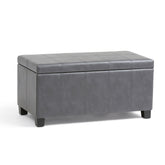 Dover 36 inch Wide Storage Ottoman Bench in Stone Grey Vegan Leather