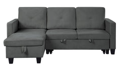 Novella 82.5"W Dark Gray Velvet Reversible Sleeper Sectional Sofa with Storage Chaise