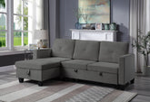 Novella 82.5"W Dark Gray Velvet Reversible Sleeper Sectional Sofa with Storage Chaise
