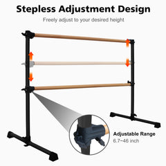 6FT Black Solid Wood Ballet Barre With Adjustable Range Of 6.7-46 Inches For Dance Practice