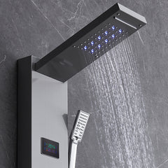 Shower Panel System, 6 Shower Modes, LED & Screen Hydroelectricity Shower Panel Tower, Rainfall, Waterfall, 5 Massage Jets, Tub Spout, Handheld Shower, Stainless Steel Wall-Mounted Shower Set